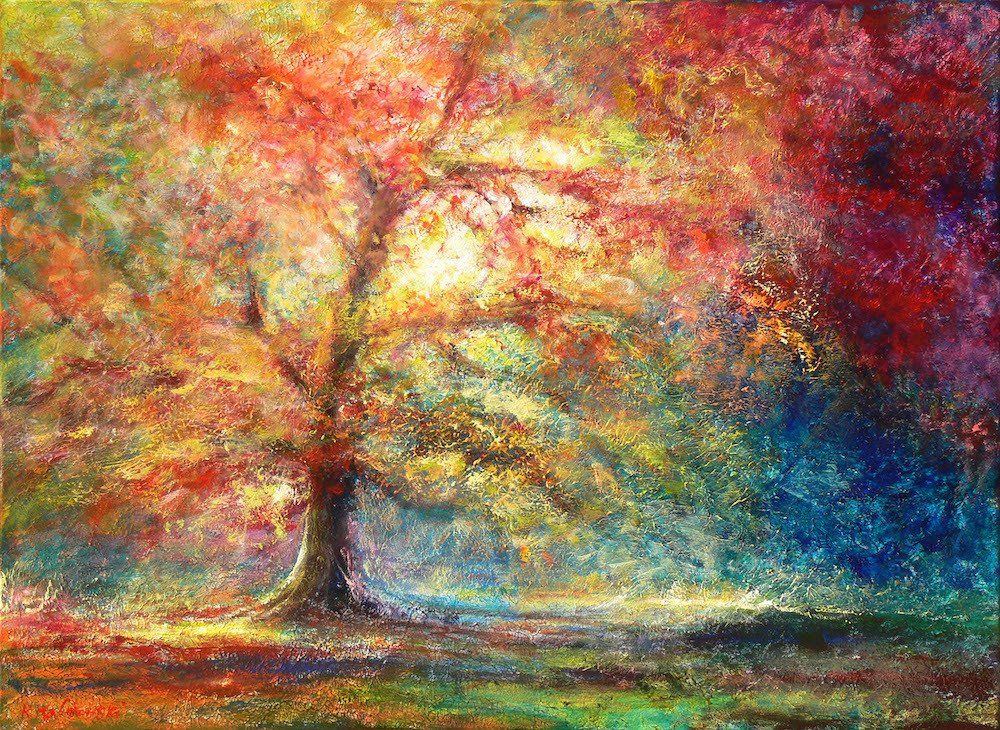 Landscape painting “Autumn Tree” by Kasia Kaldowski — acrylic on canvas, 80 × 100 cm
