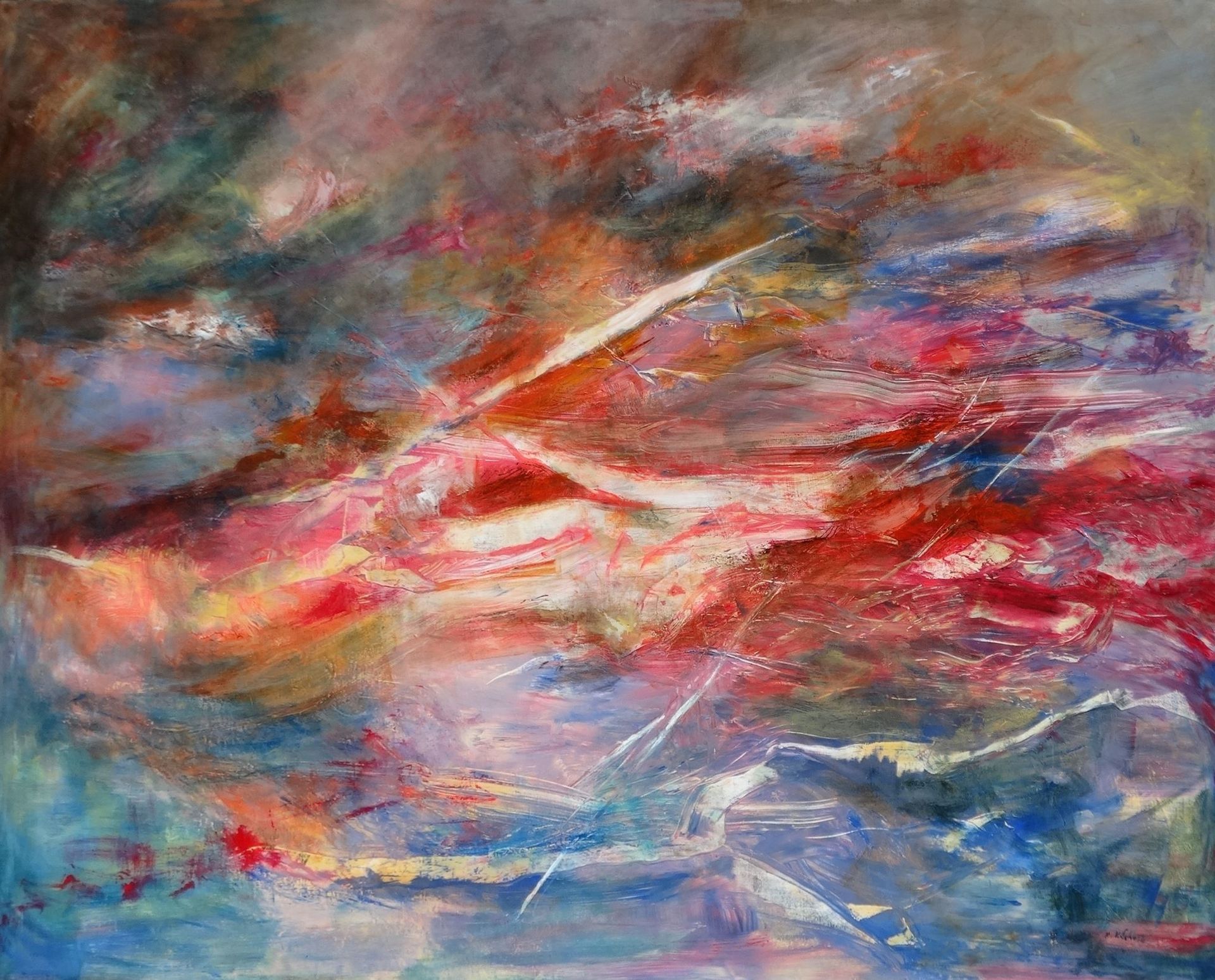 Freedom abstract painting of sky impressions of fighter planes 
acrylic on canvas 122 x 166cm