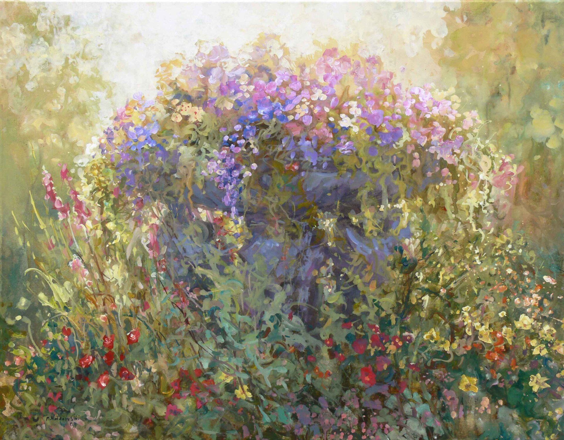 Regent’s Park landscape painting No. 12 by Mariusz Kaldowski — acrylic on canvas, Italian Garden  in London park