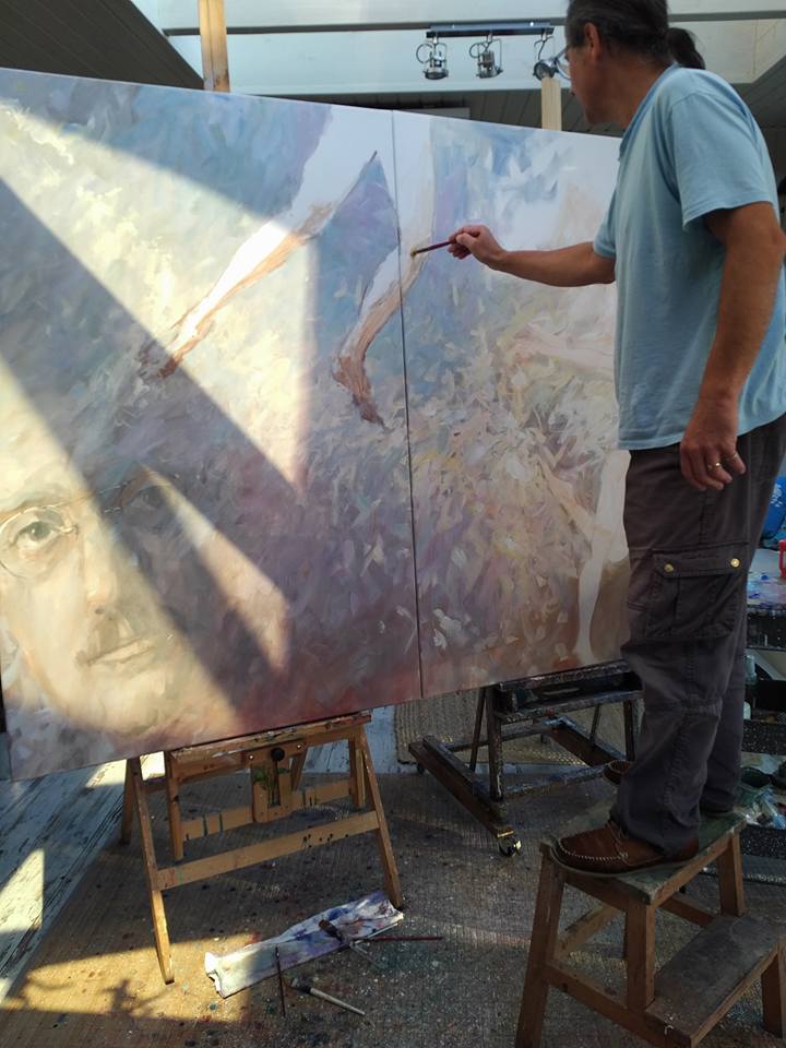 Mariusz Kaldowski is painting two left panels from the Britten's Variations frieze