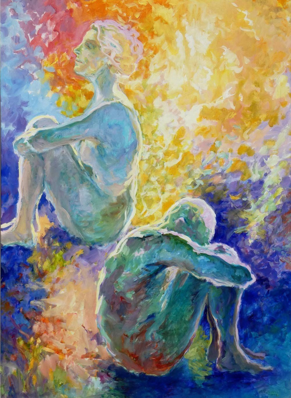 Dusk — figurative composition of a man and woman in conflict, acrylic on canvas by Mariusz Kaldowski.