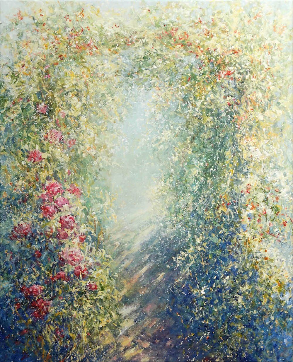garden painting “Pergola” by Mariusz Kaldowski — acrylic on canvas, 100 × 80 cm