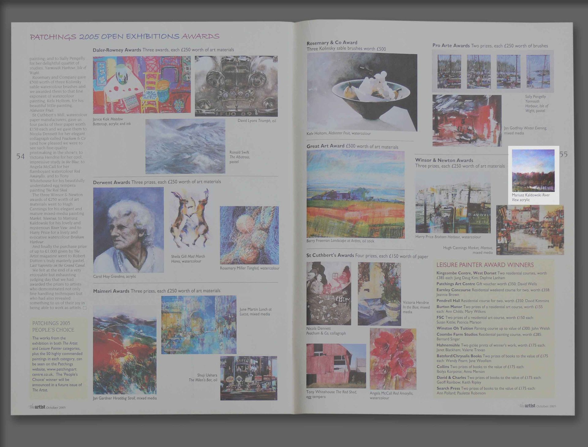 Press article in The Artist Magazine with information about Mariusz Kaldowski winning Winsor & Newton Award  (2005)