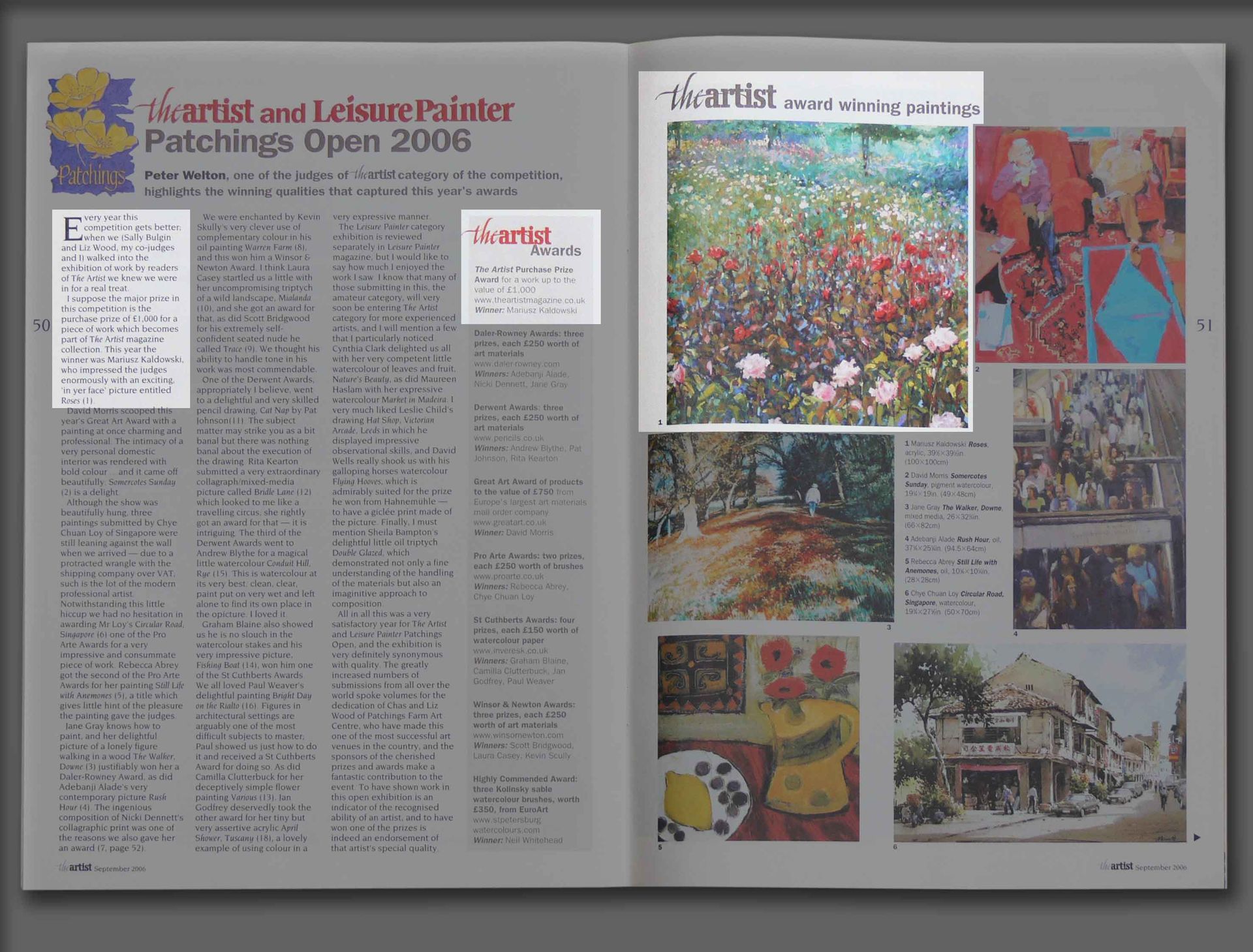 Press article in The artist Magazine about Mariusz kaldowski winning Purchase Prize  (2006)