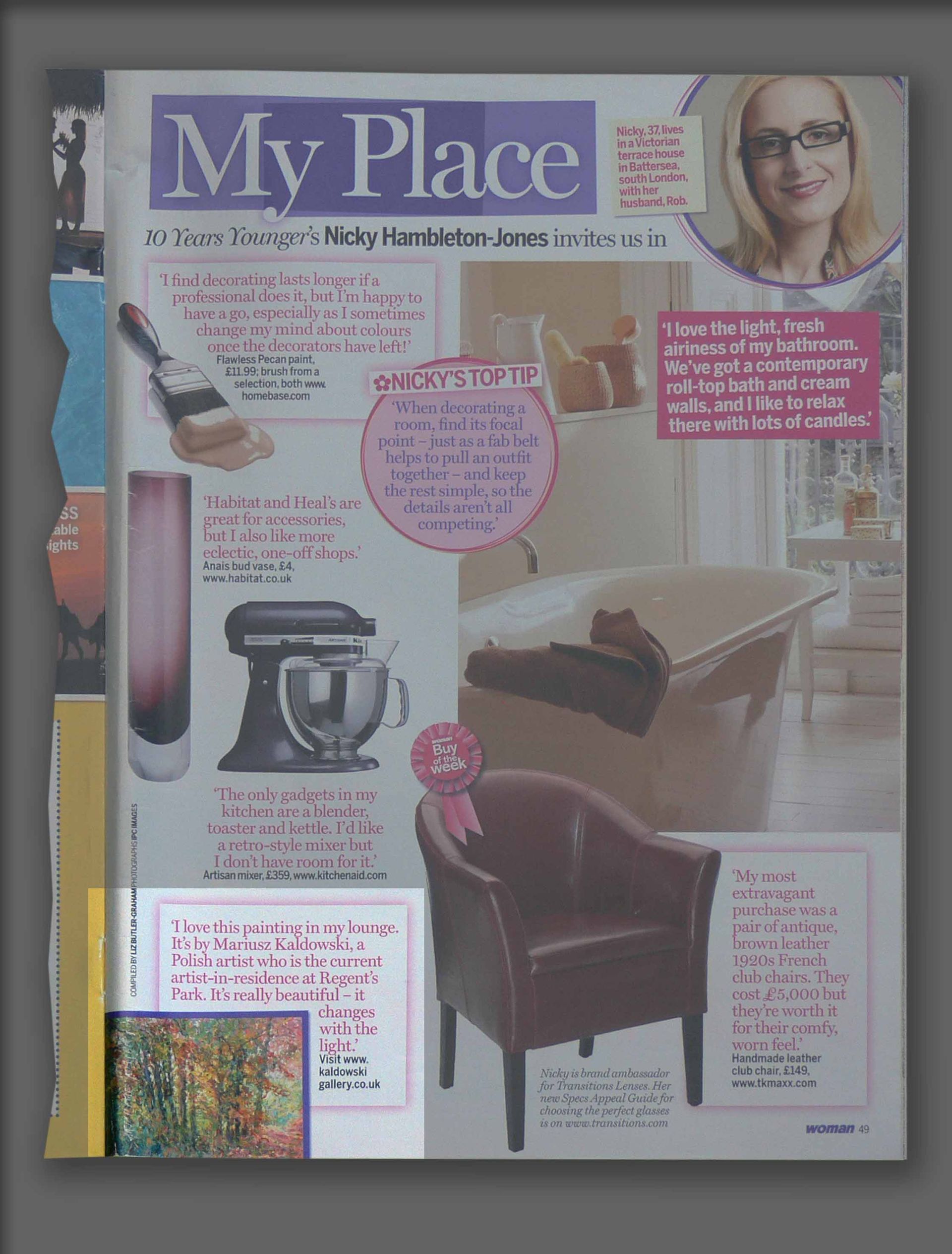 A magazine article in weekly magazine Women with painting by Mariusz Kaldowski (2008)