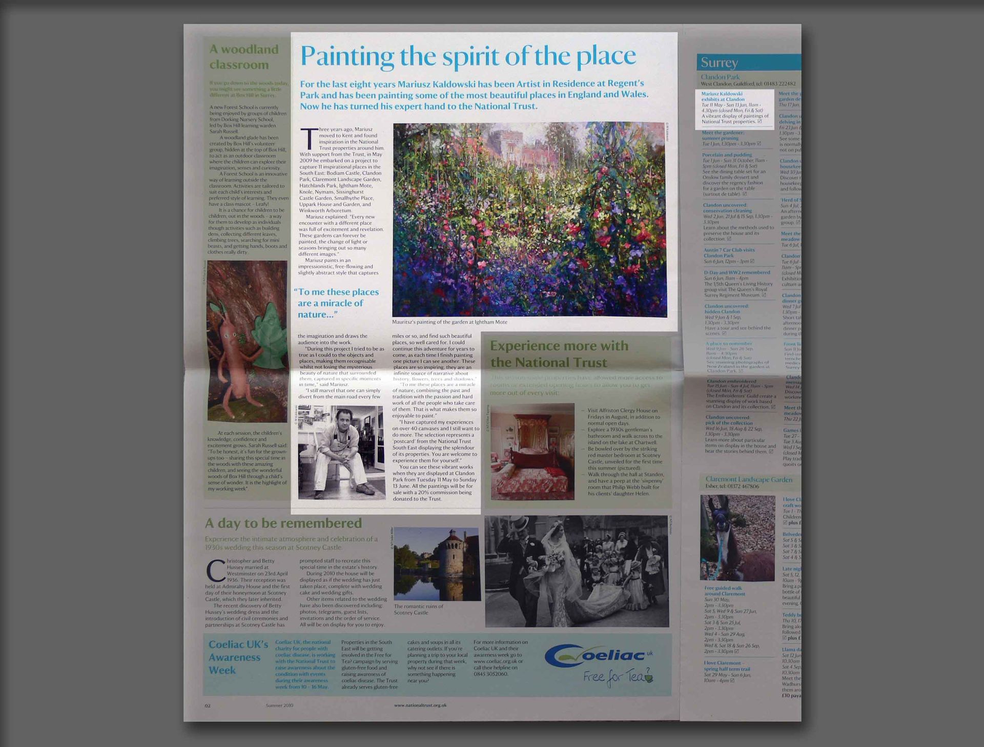 Press article in the National Trust Magazine about Mariusz Kaldowski exhibition as artist in residence (2010)