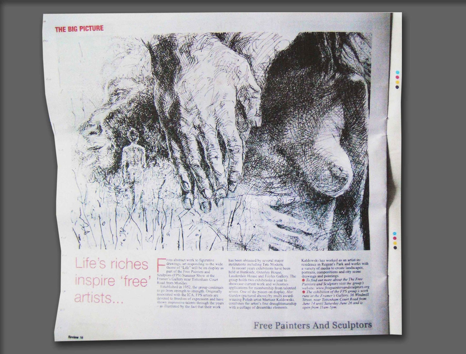 Press article in a newspaper WestEnd Extras about Mariusz Kaldowski drawings (2010)