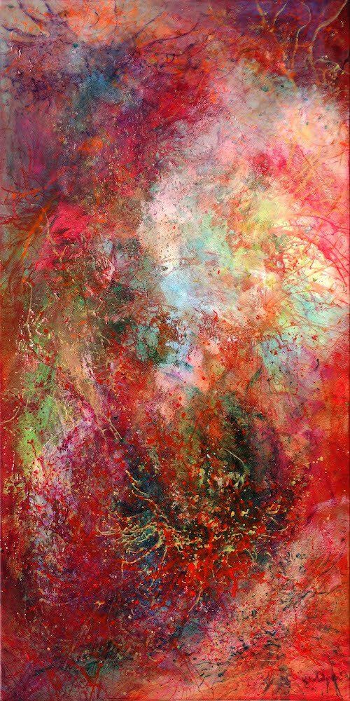 Abstract painting by Kasia Kaldowski — bold acrylic composition with expressive red colour and form.