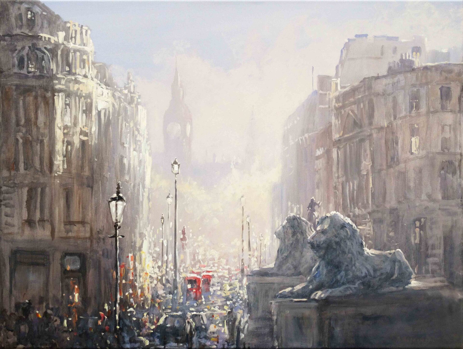 Big Ben from Piccadilly Circus — London cityscape by Mariusz Kaldowski, acrylic on canvas.