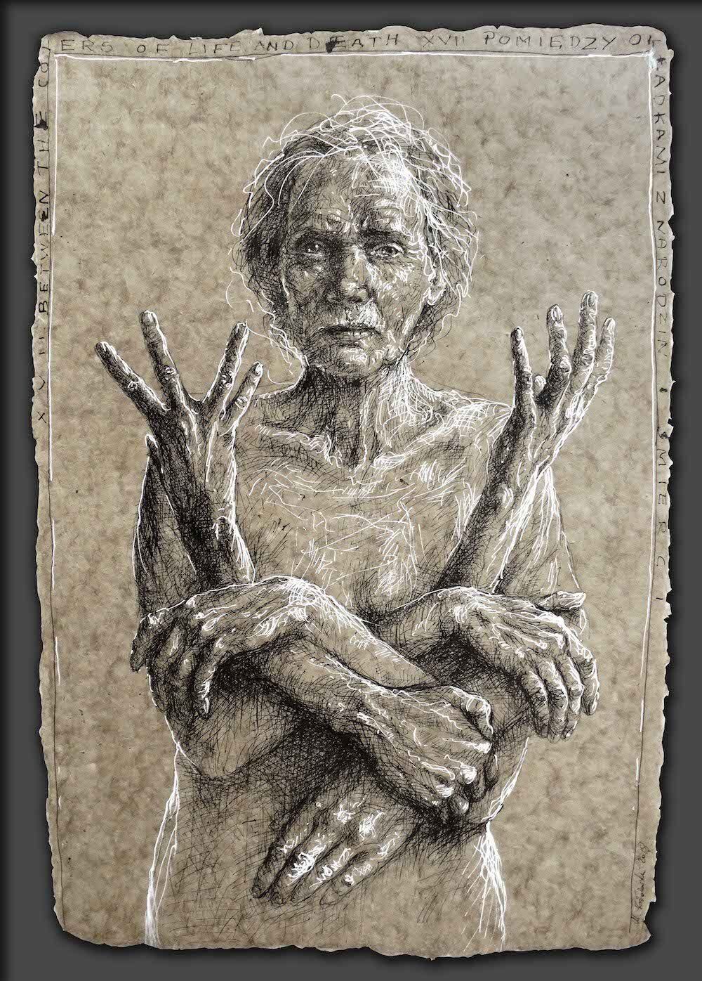 Drawing of a naked old woman by Mariusz Kaldowski
