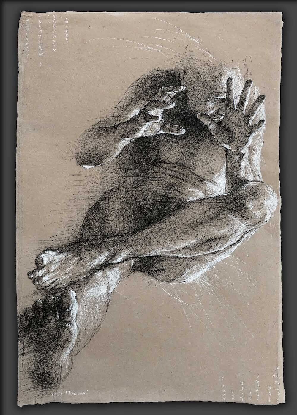 Drawing of a naked man by Mariusz Kaldowski