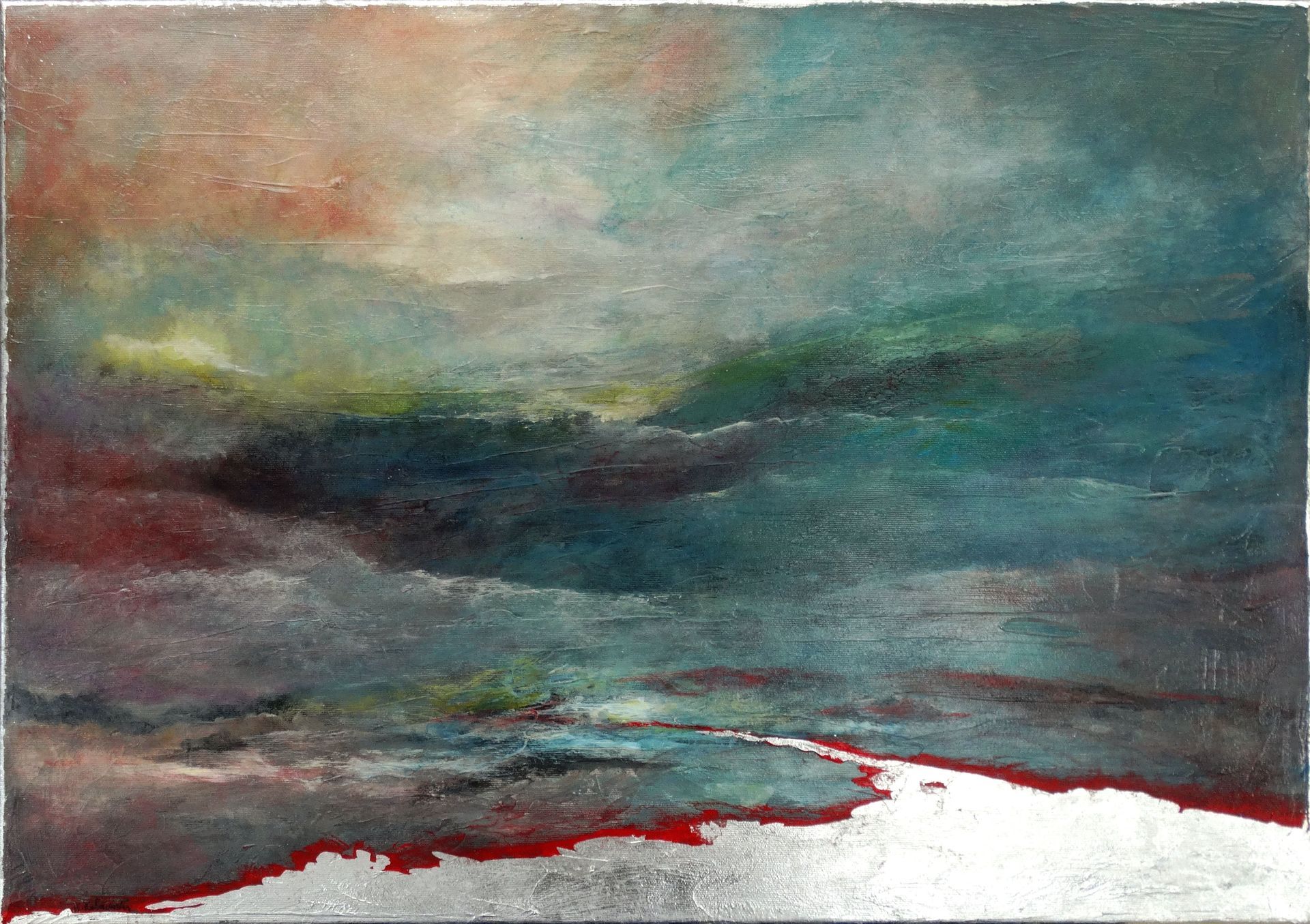Modern skyscape painting with glowing dusk light, inspired by Constable and Turner.