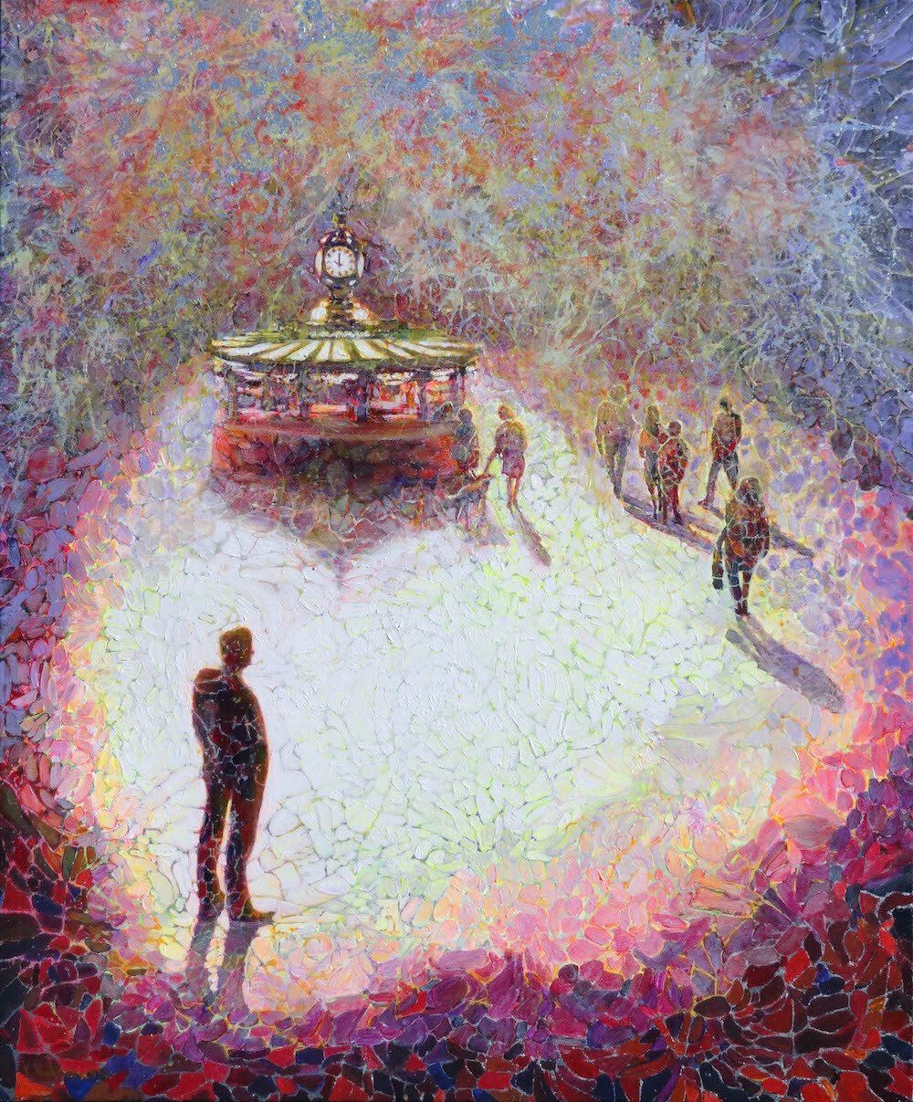 Painting by Kasia Kaldowski of people at Grand Central station in New York.