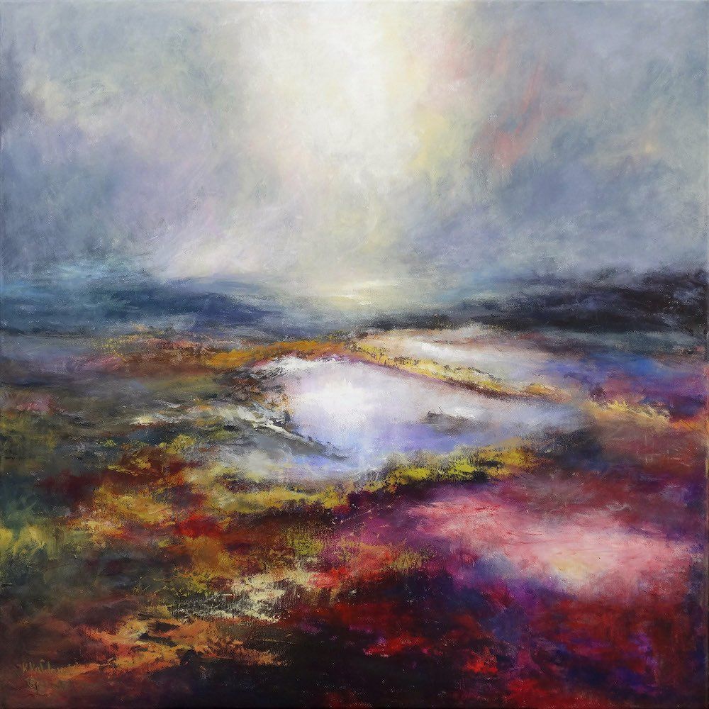 Dramatic clouds and deep shadows, Turner-esque acrylic painting by Kasia Kaldowski.