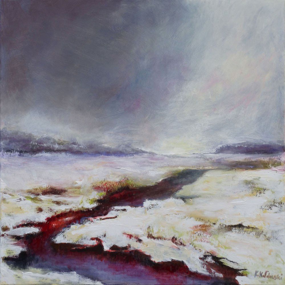 Winter landscape painting “Winter” by Kasia Kaldowski — acrylic on canvas, 70 x 70 cm
