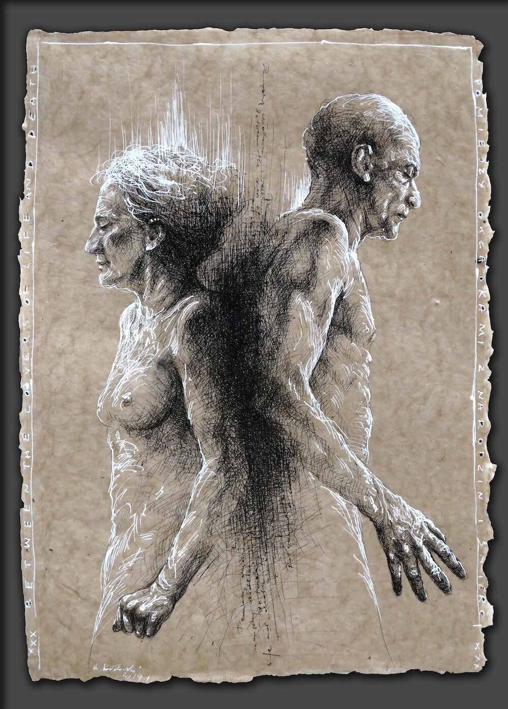 Figure drawing of a nude male and female models by Mariusz Kaldowski