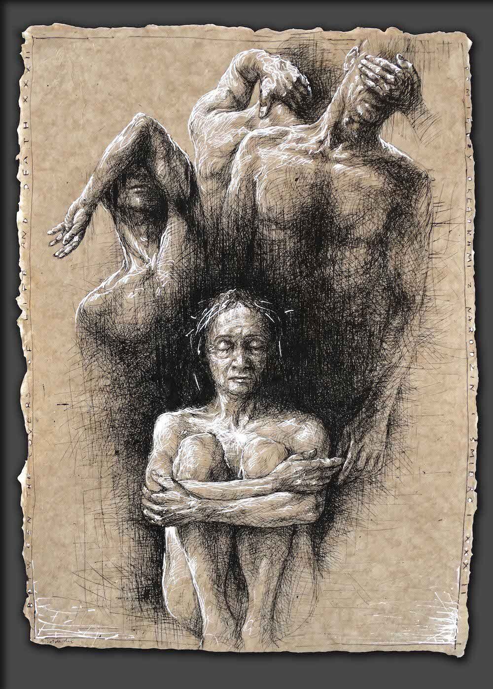 Portrait sketch of a man who hides his face by Mariusz Kaldowski