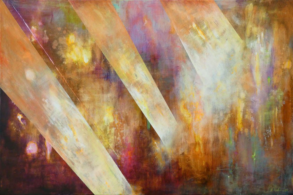 Kasia Kaldowski abstract art — acrylic painting with geometric lines and expressive colour palette.