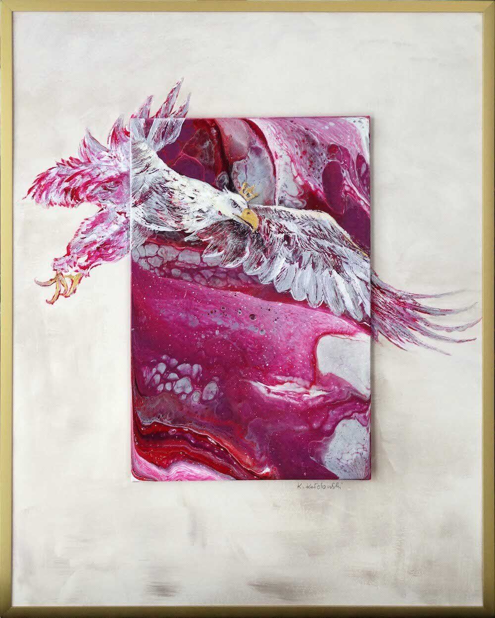 Acrylic pouring abstract in blue and turquoise — ‘Blue Lagoon’ by Kasia Kaldowski.