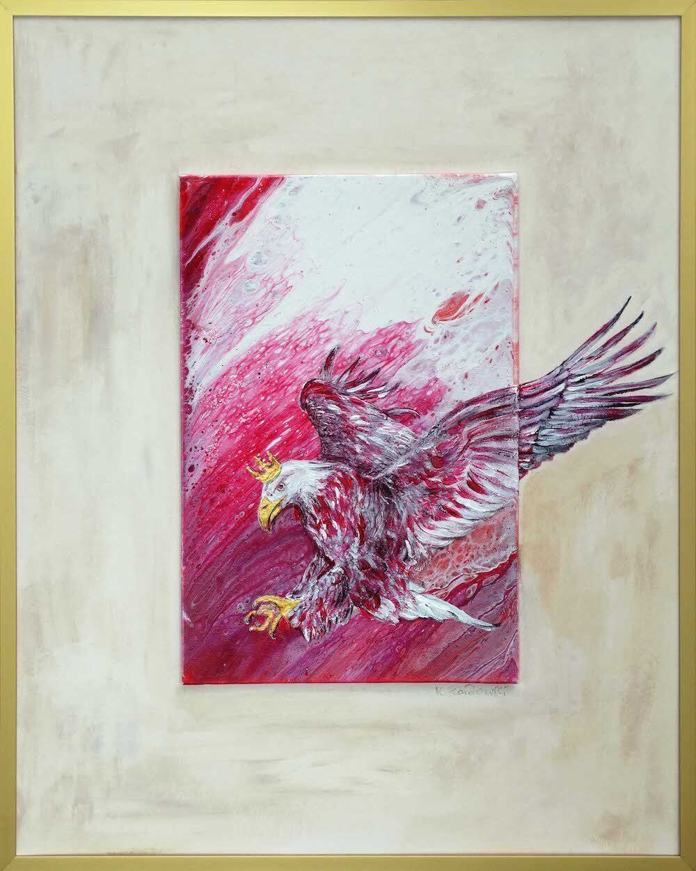 Polish eagle motif layered on acrylic pouring background — commission by Kasia Kaldowski.