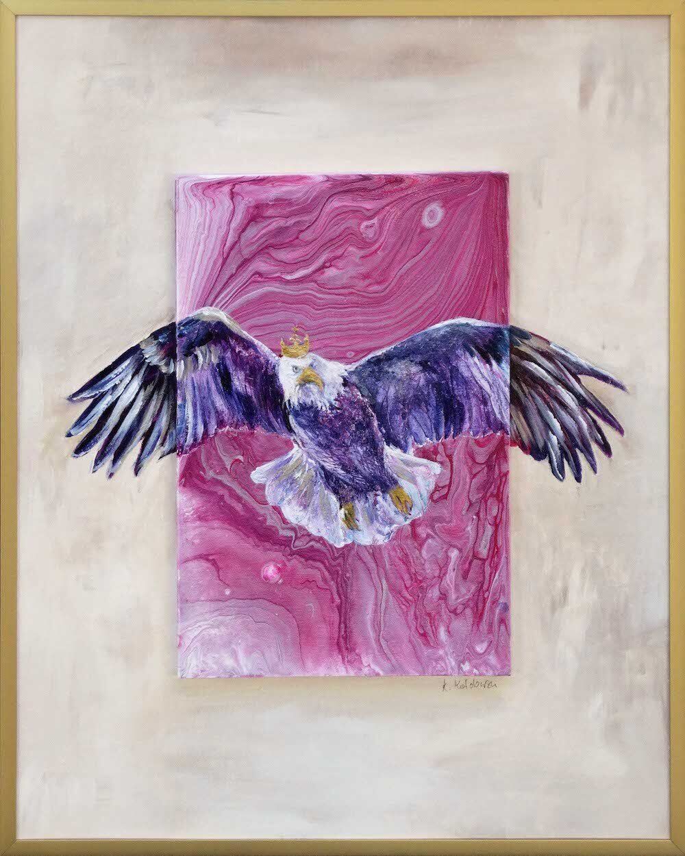 Polish eagle crest over acrylic pouring background — commission painting by Kasia Kaldowski