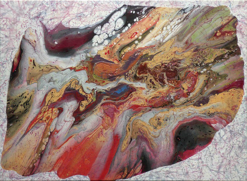 Abstract liquid acrylic artwork by Kasia Kaldowski — textured surface in contemporary style.