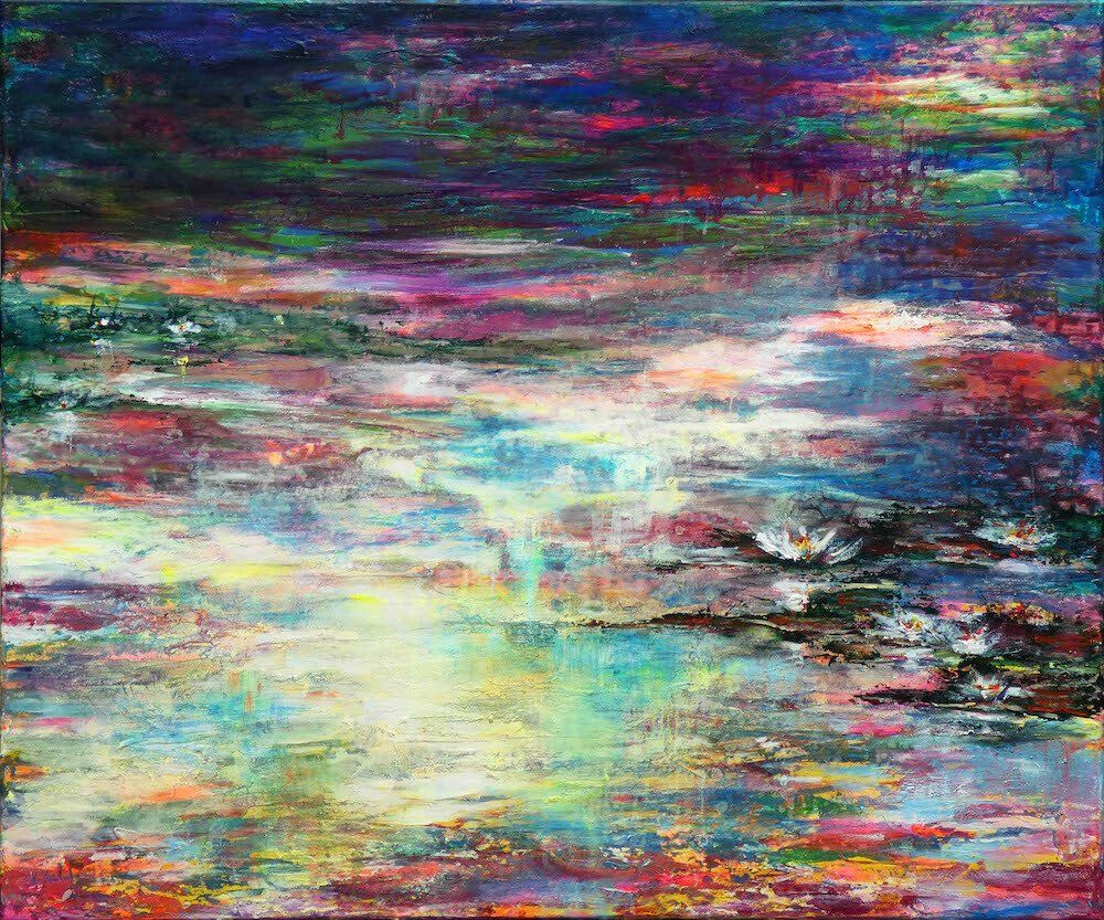 Abstract contemporary painting by Kasia Kaldowski — resembling waterlily pond.