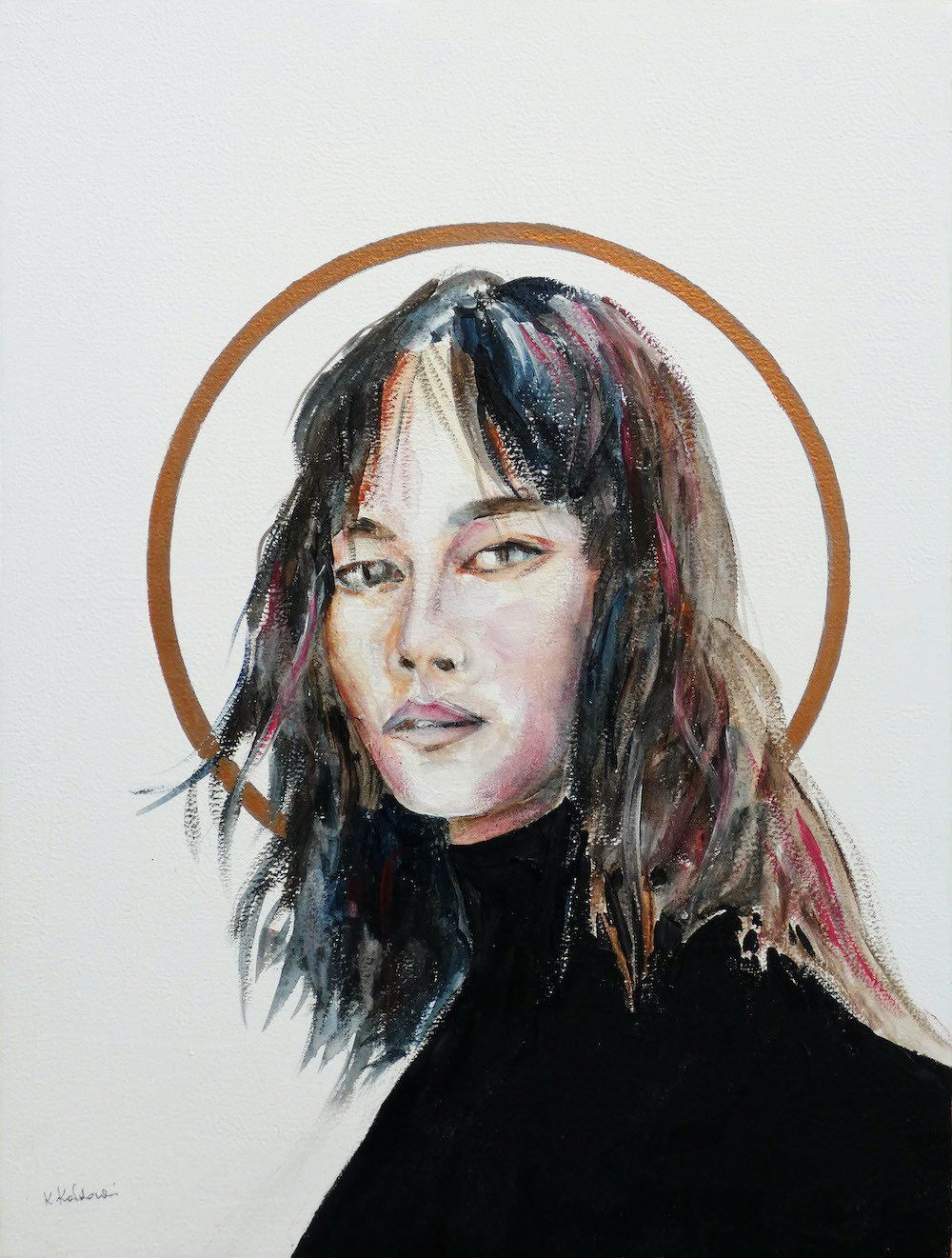 Marie Magdalene 2022 — female portrait with halo, painting by Kasia Kaldowski from the All Saints Ball project.