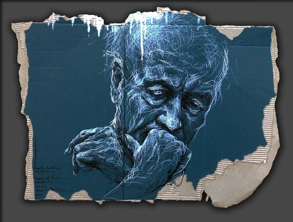 Drawing of a thinking man by Mariusz Kaldowski