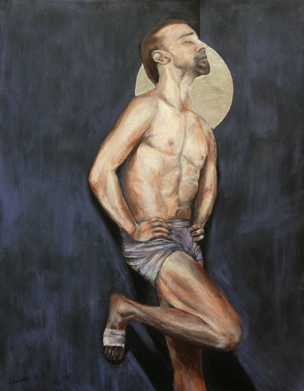 Adam 2022 — male figure portrait by Kasia Kaldowski from the All Saints Ball project, acrylic on canvas.