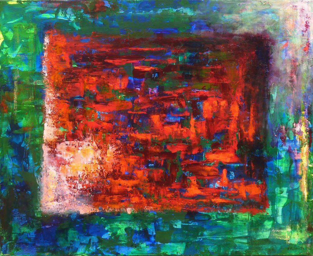 Kasia Kaldowski abstract painting — vivid colours merging into geometric shapes.