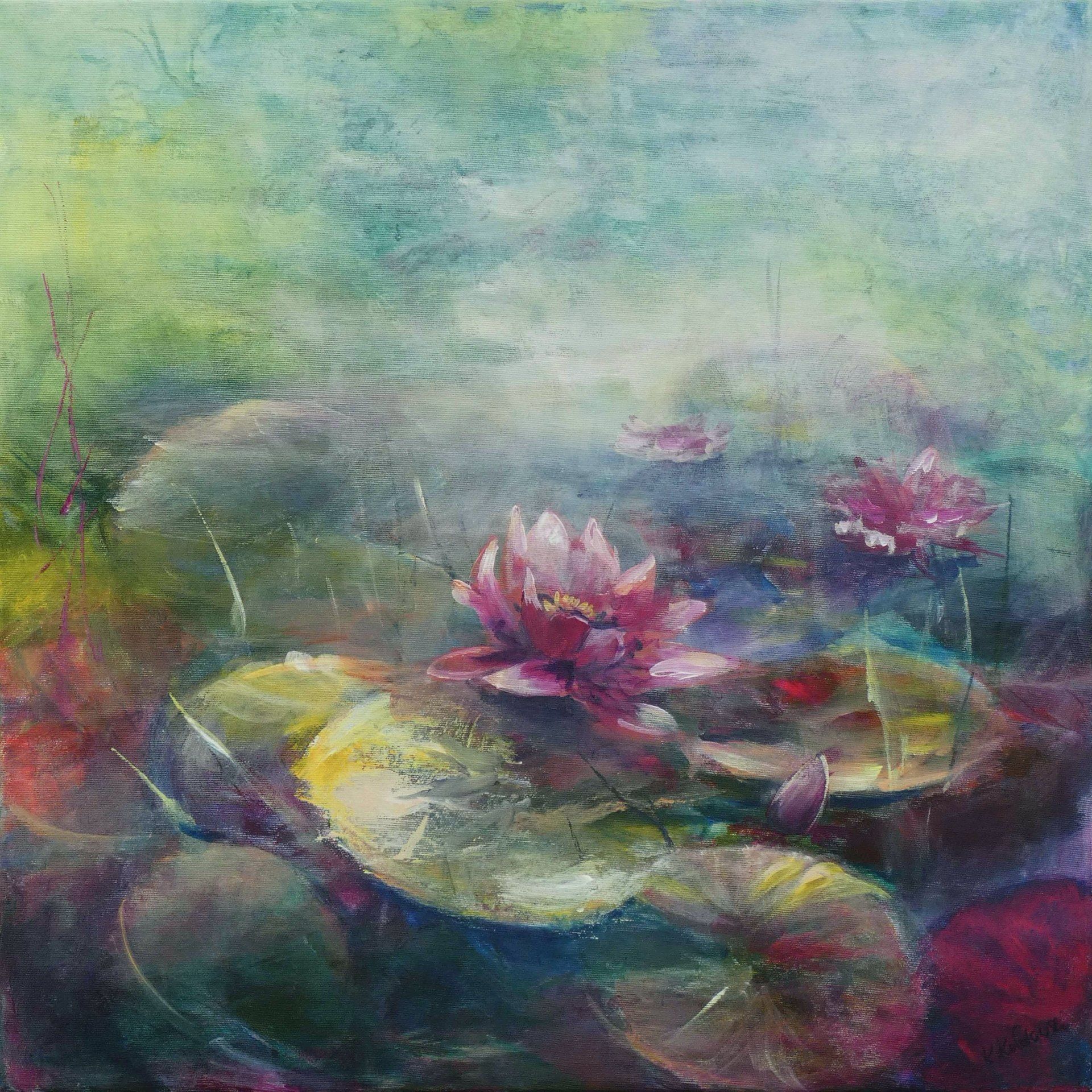 Waterlilies painting 
acrylic on canvas 60 x 60cm