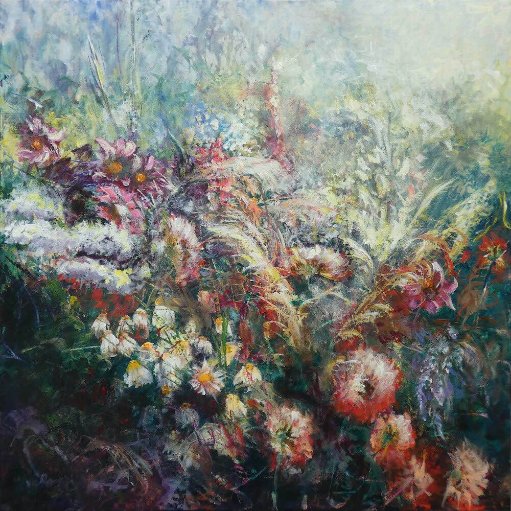 Carnival of flowers painting 
acrylic on canvas 80 x 80cm