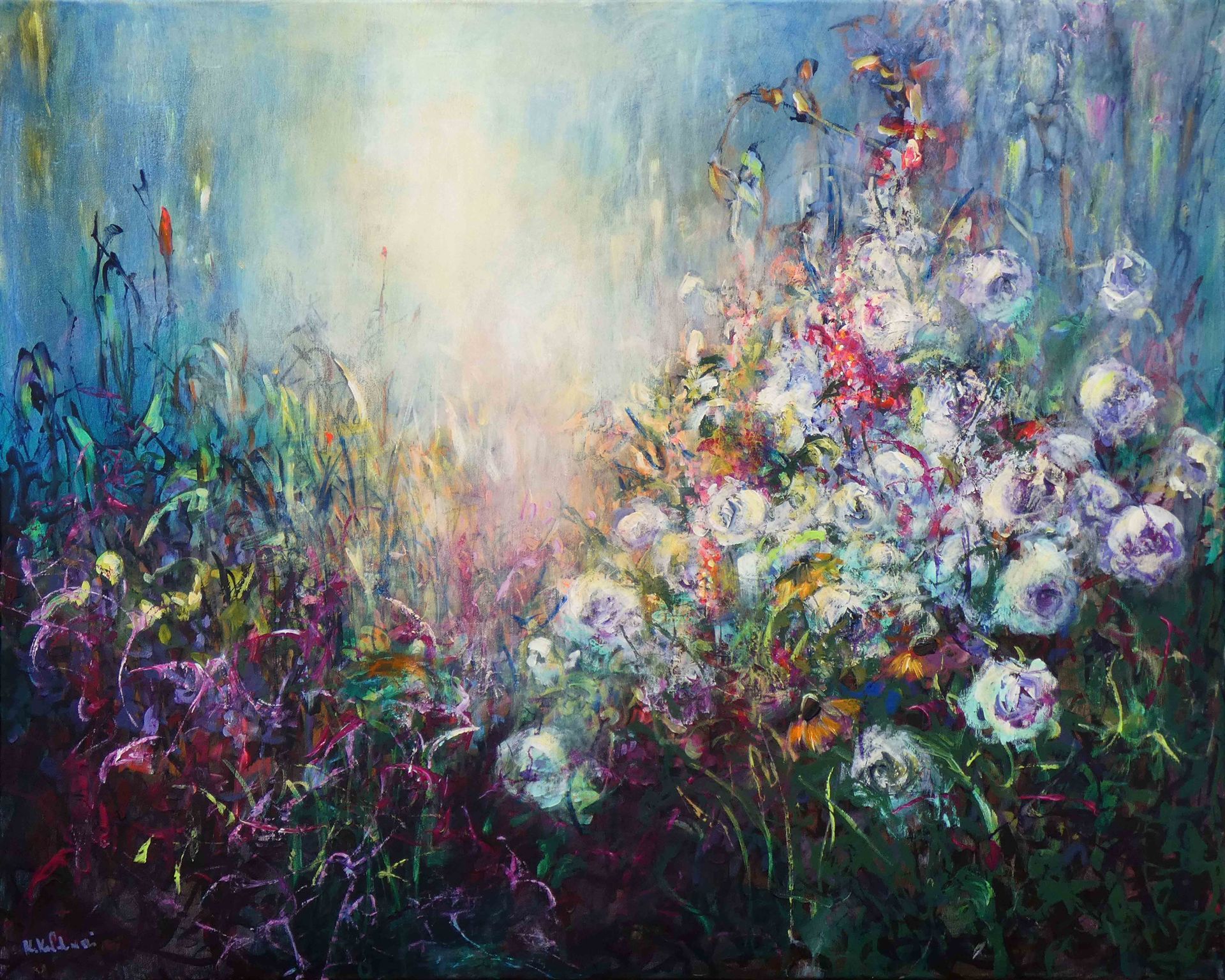White Roses garden painting 
acrylic on canvas 80 x 100cm