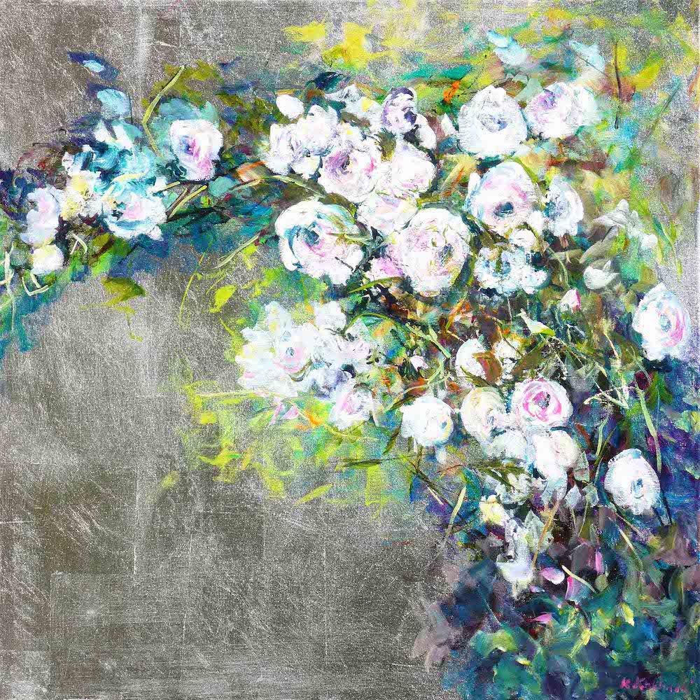 Silver Bouquet 2
bouquet of white roses
acrylic and aluminium leaf on canvas 60 x 60cm