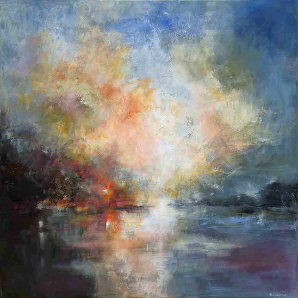 Inlet Of Calm painting of a blue abstract seascape 
acrylic on canvas 90 x 90cm