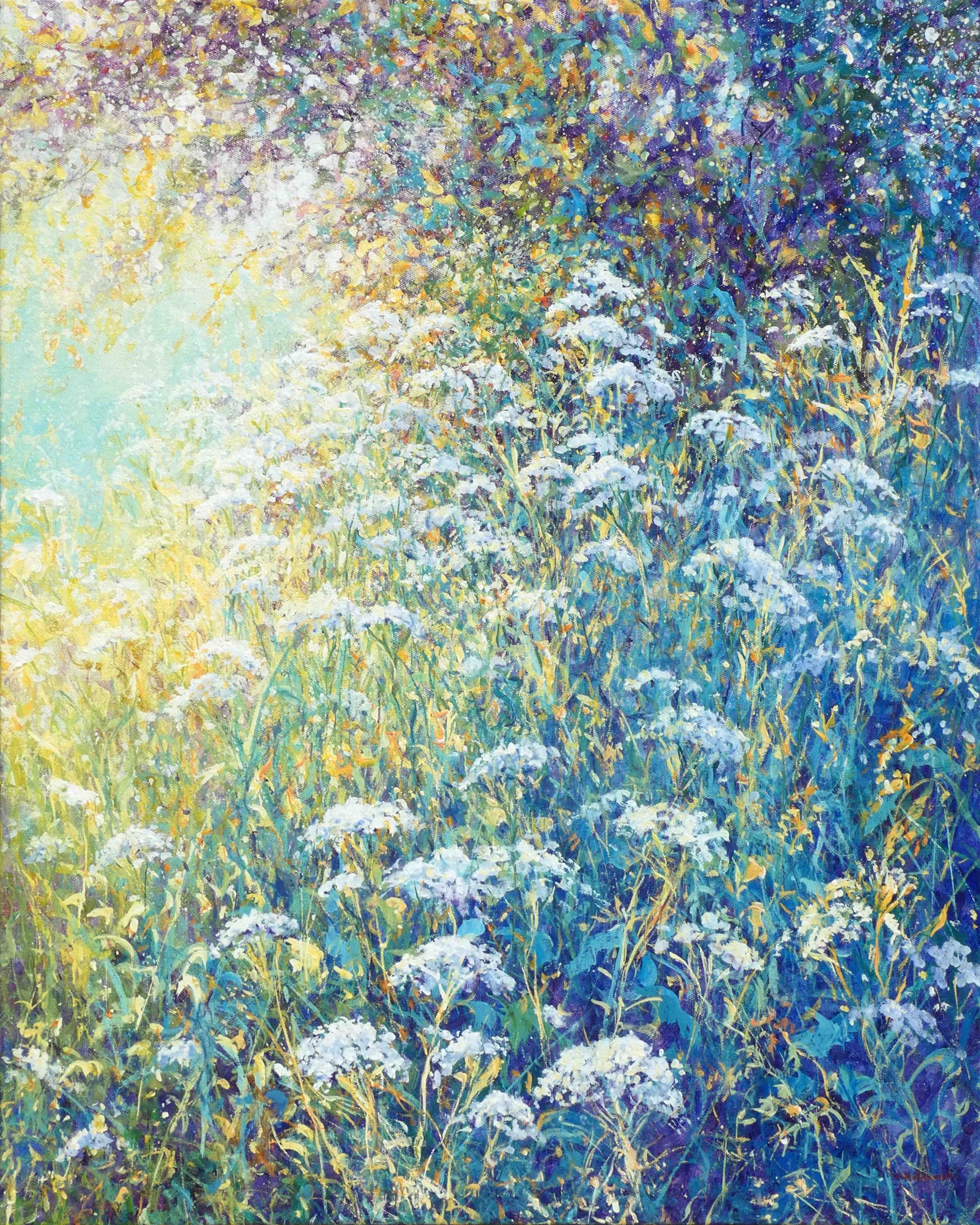 Fleeting Summer painting by Mariusz Kaldowski – acrylic artwork capturing light through summer foliage