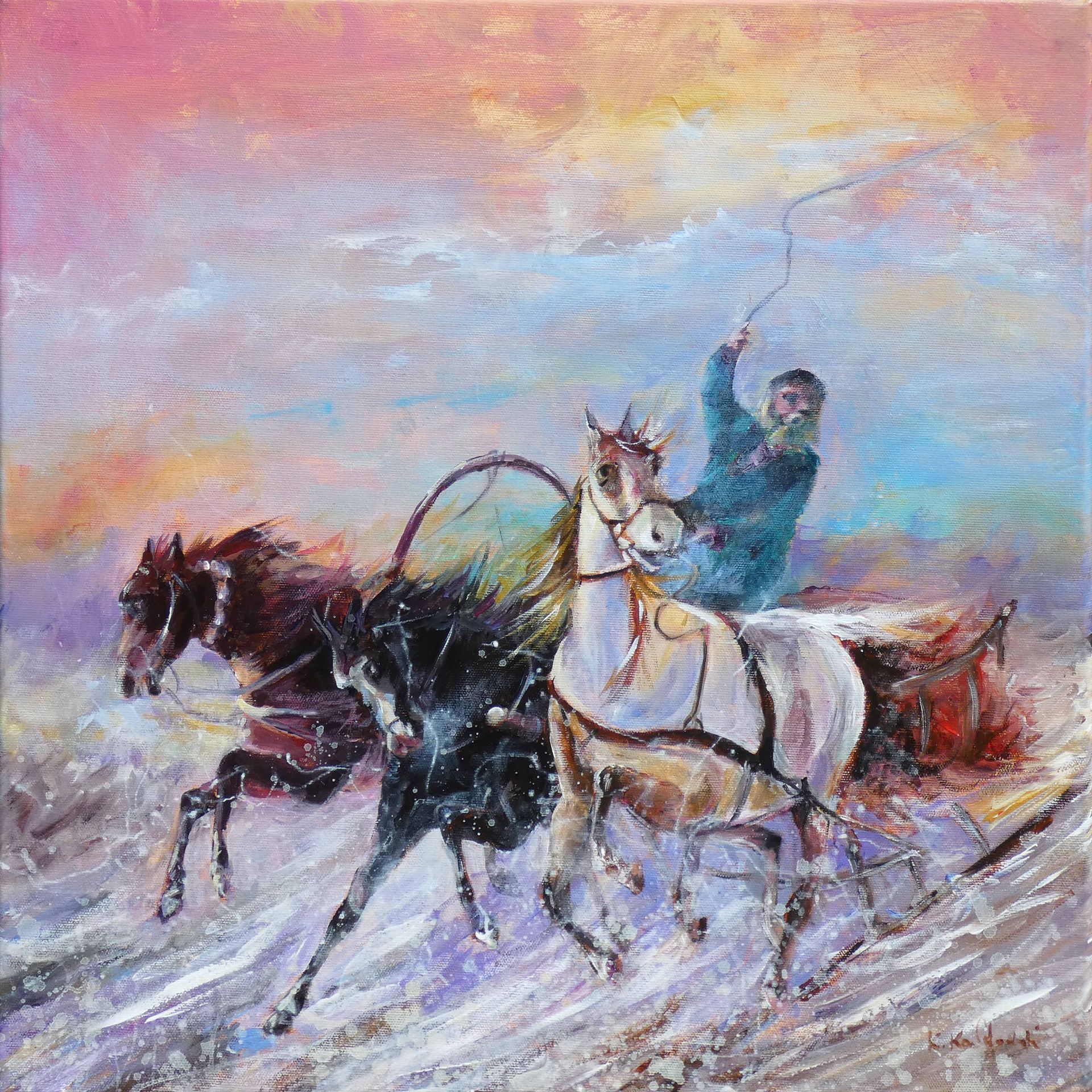 Troika by Kasia Kaldowski — figurative painting inspired by Michael Borbely, acrylic on canvas.