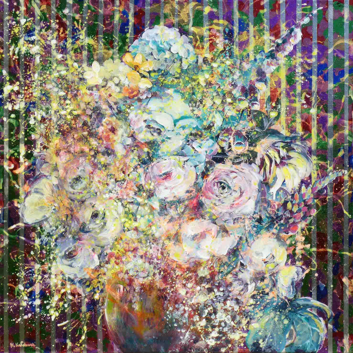 Vienna Bouquet painting of flower bouquet in a vase 
acrylic on canvas 80 x 80cm