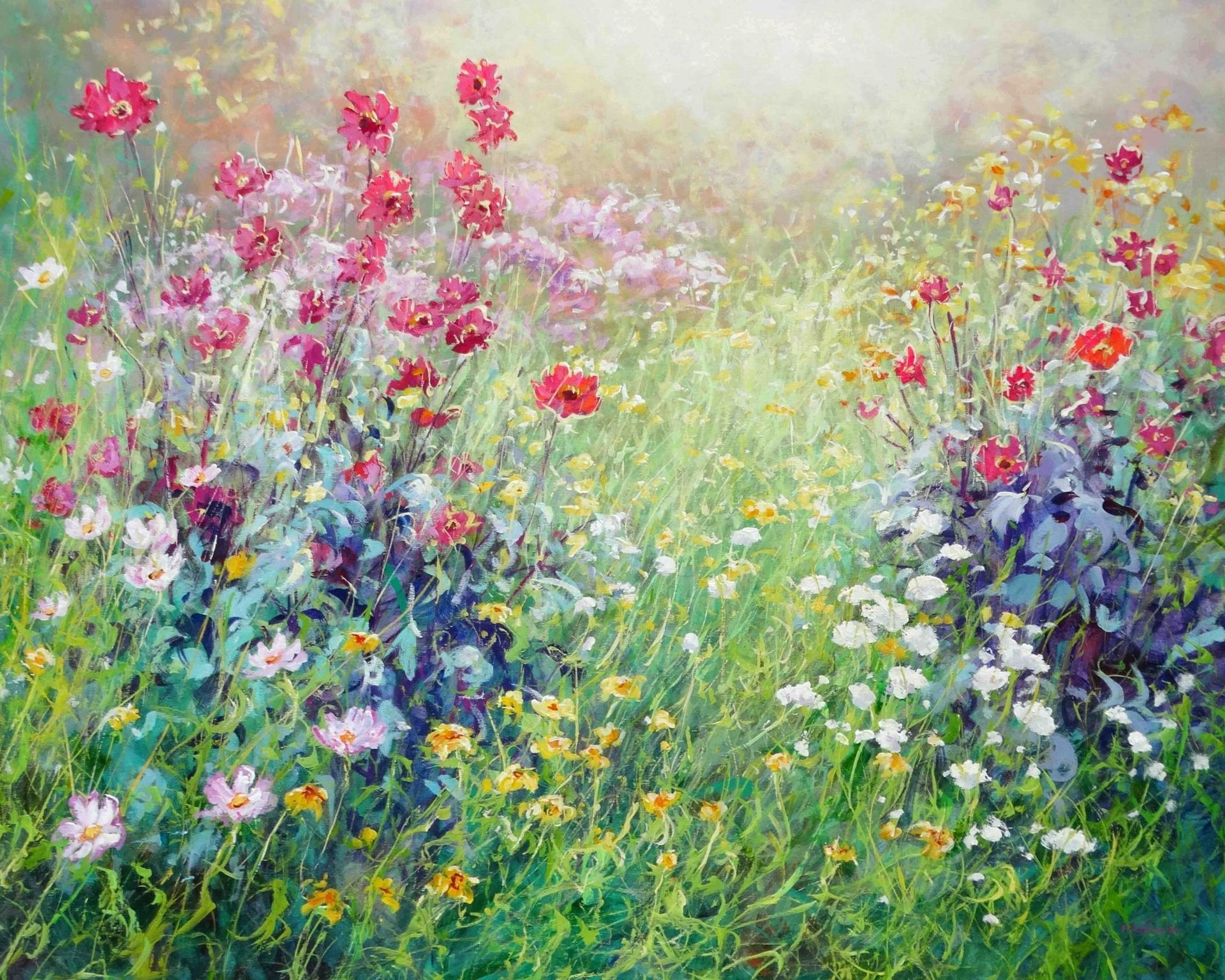 painting in acrylic of flowers by Mariusz Kaldowski