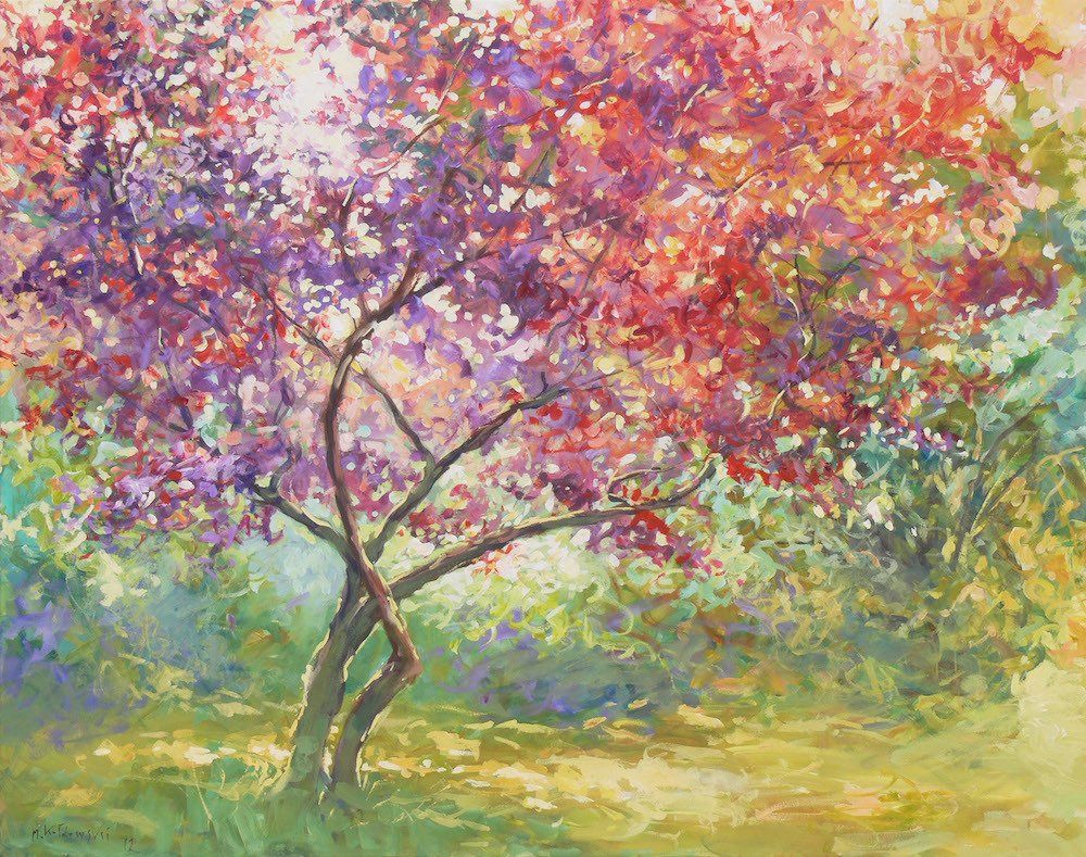 Regent’s Park landscape painting No. 5 by Mariusz Kaldowski — acrylic on canvas, autumn trees  in London park