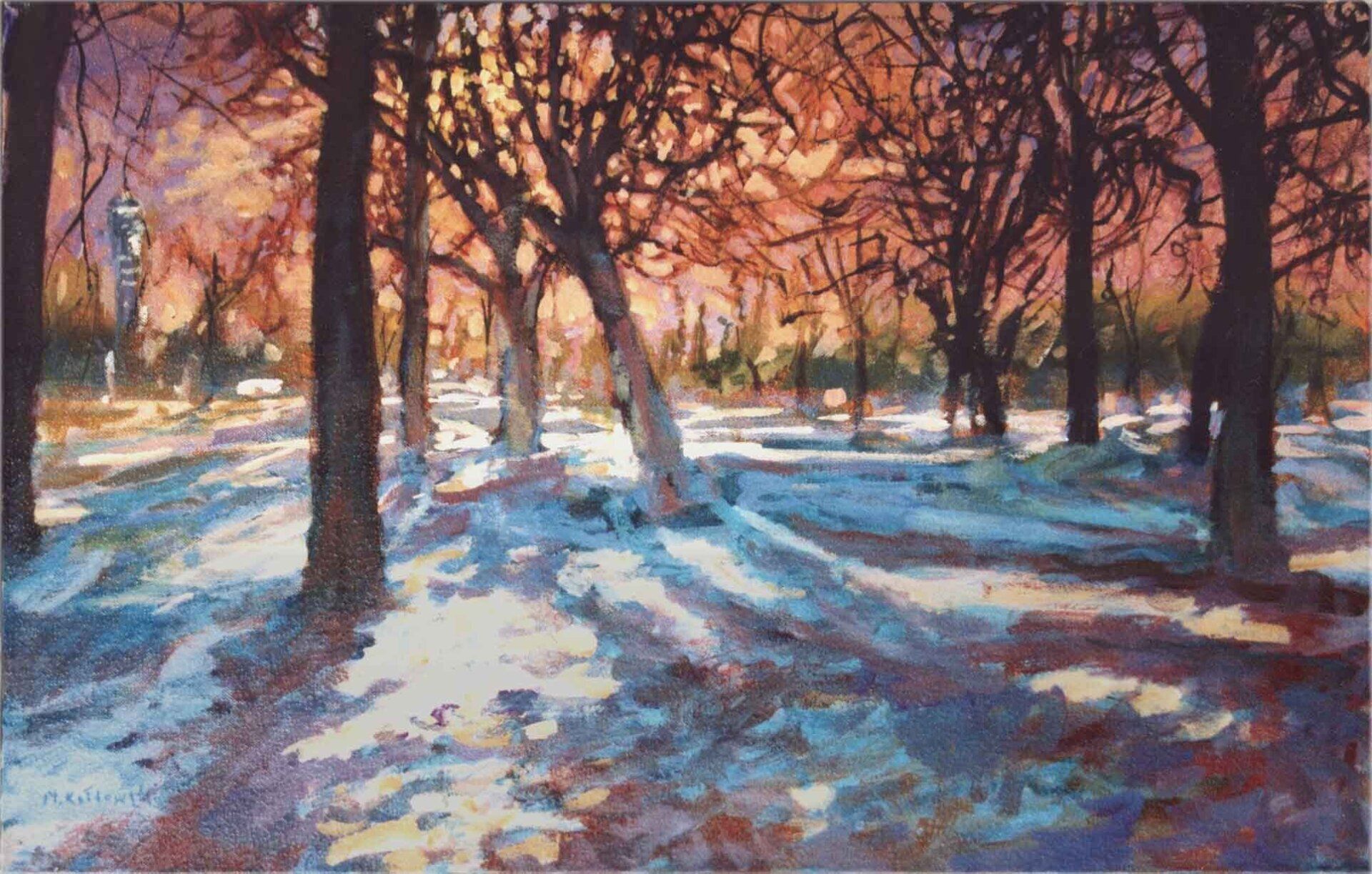 Regent’s Park landscape painting No. 3 by Mariusz Kaldowski — acrylic on canvas, winter trees  in London park
