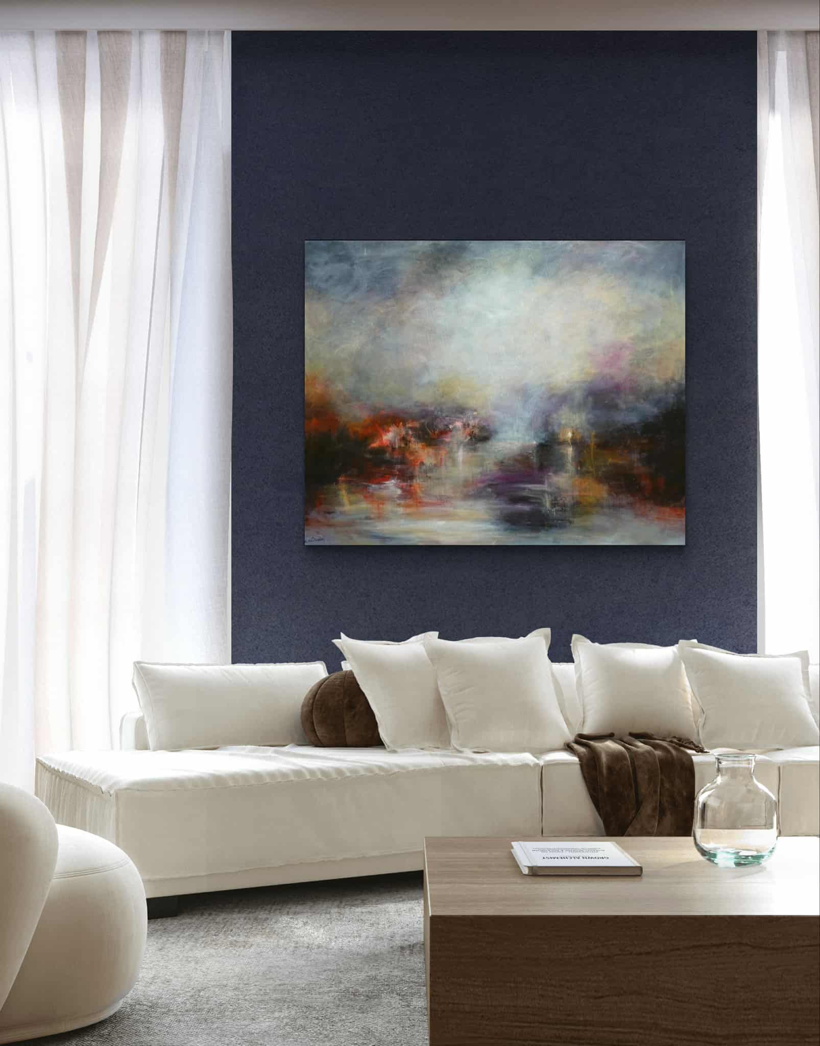 Kasia Kaldowski abstract Turner-esque painting in a dark interior