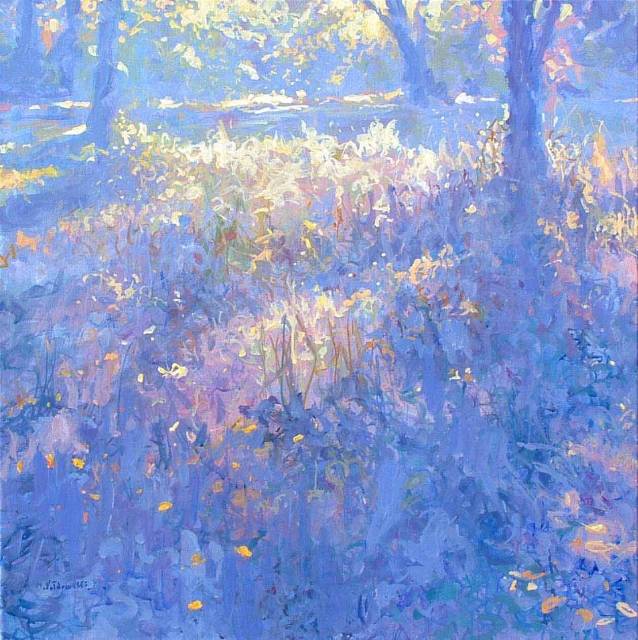 Regent’s Park landscape painting No. 23 by Mariusz Kaldowski — acrylic on canvas, morning foliage  in London park