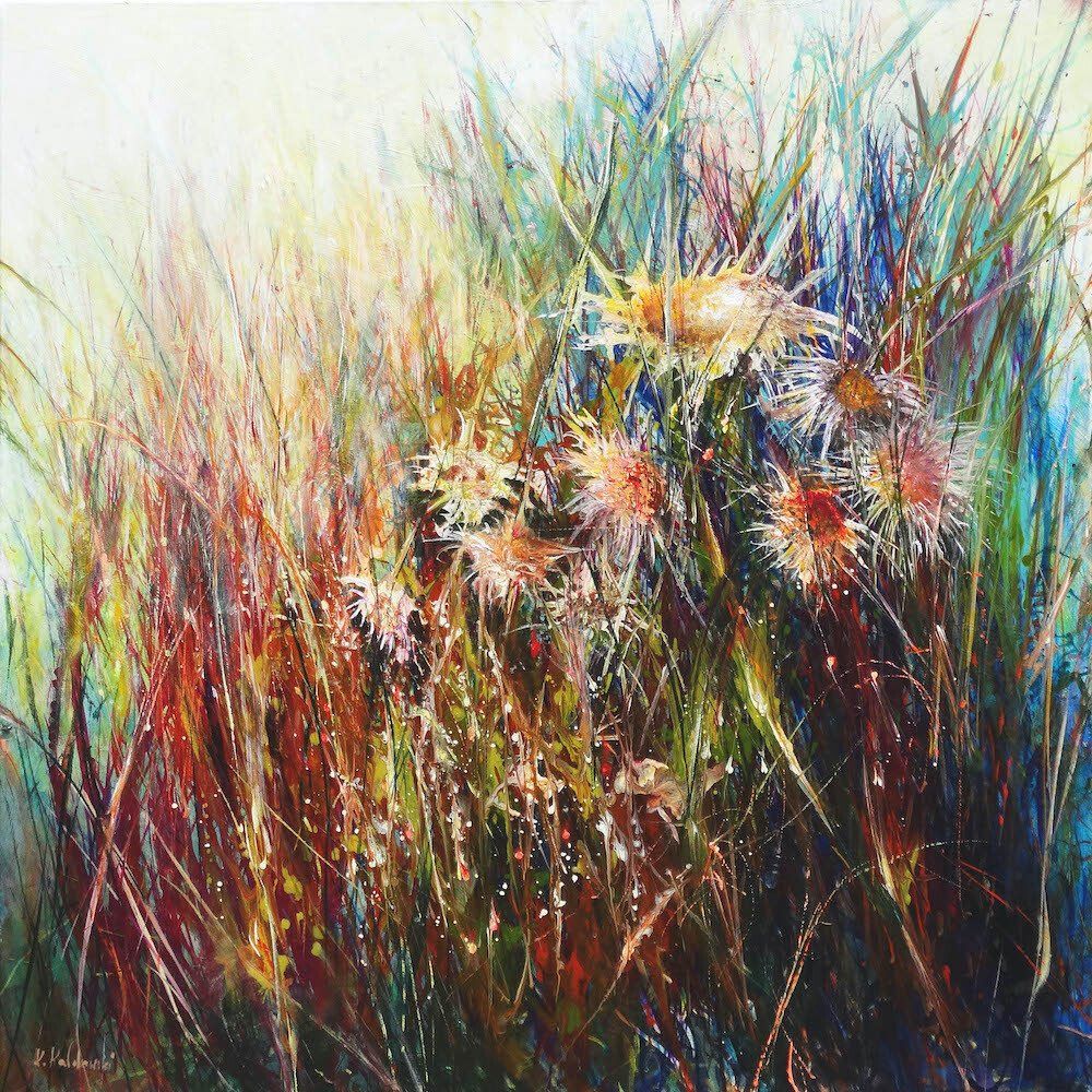 Landscape painting “Colours of Nature” by Kasia Kaldowski — acrylic on canvas, 100 x 100cm