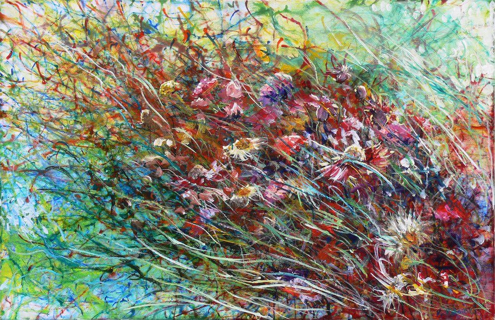 Flowers painting “River Harvest” by Kasia Kaldowski — acrylic on canvas, 70 x 100 cm