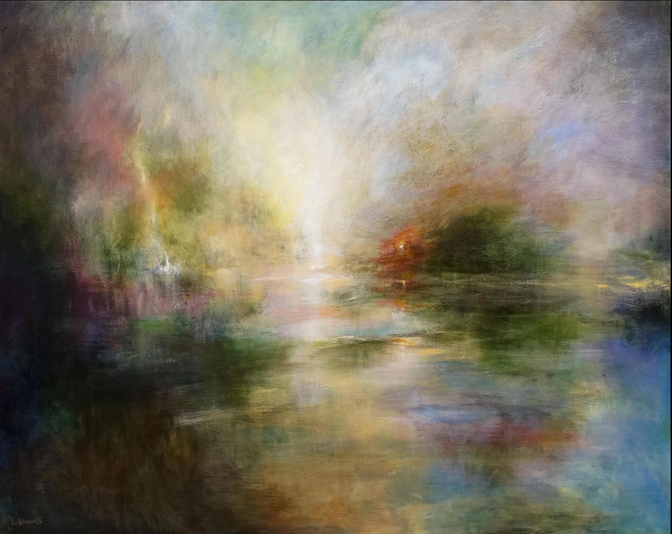 It's a Good Life, an abstract Turner-esque painting by Kasia Kaldowski depicting abstract landscape against water