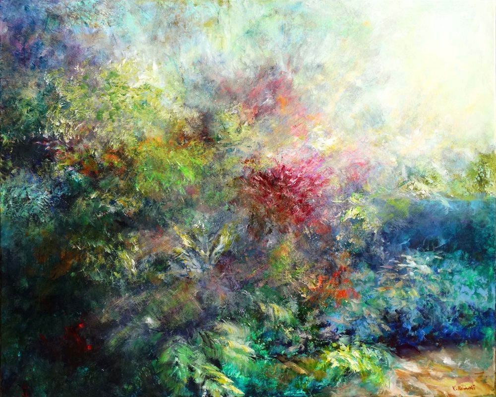 misty garde border at Nymans painting by Kasia Kaldowski