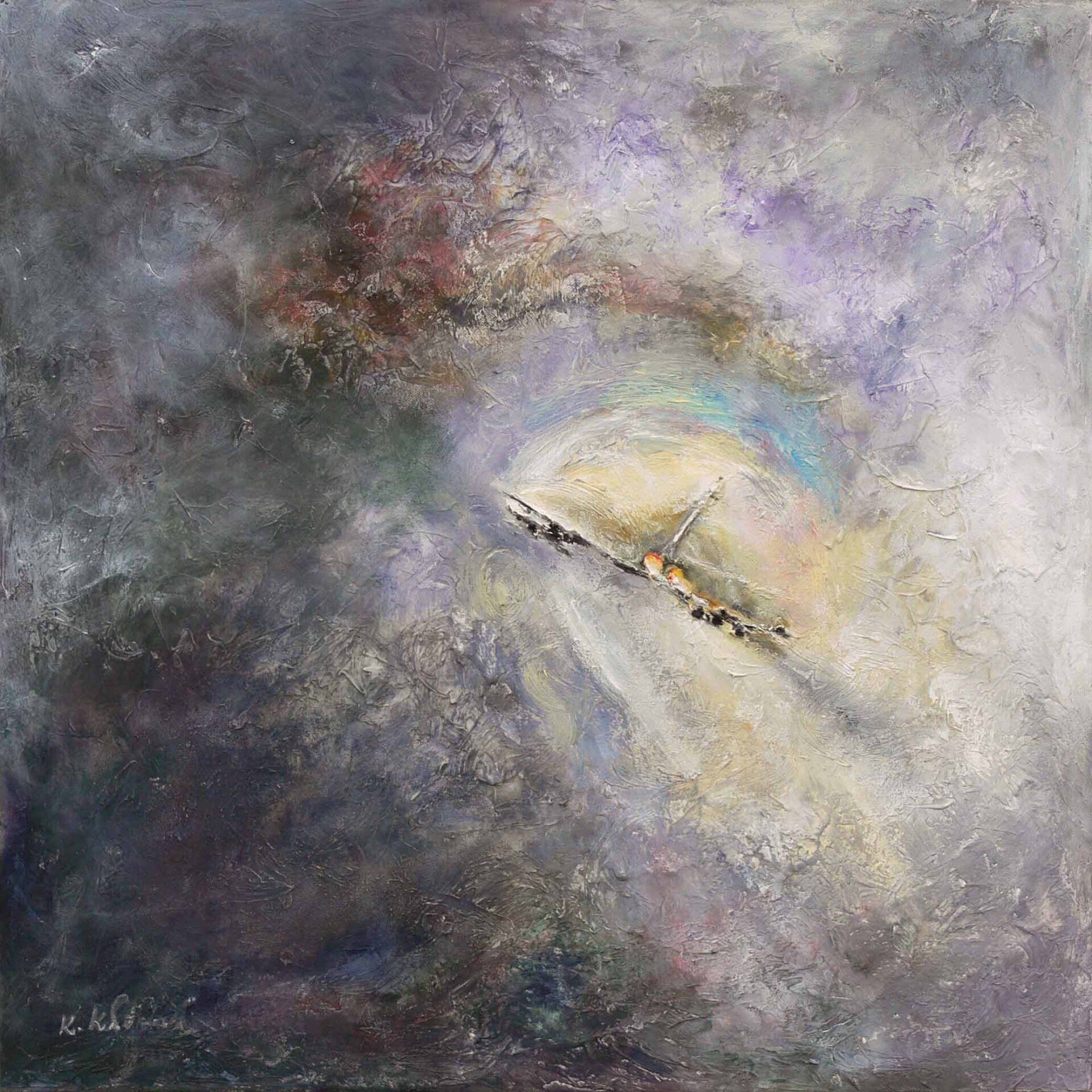 Typhoon by Kasia Kaldowski — Eurofighter jet cutting through a stormy sky, acrylic on canvas.