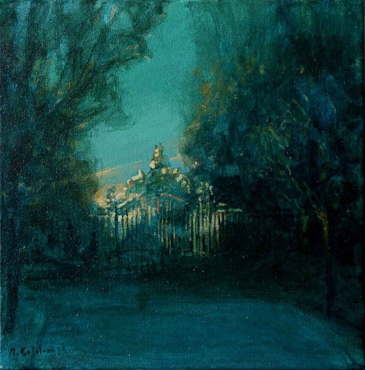 Regent’s Park landscape painting No. 16 by Mariusz Kaldowski — acrylic on canvas, golden gate in London Park